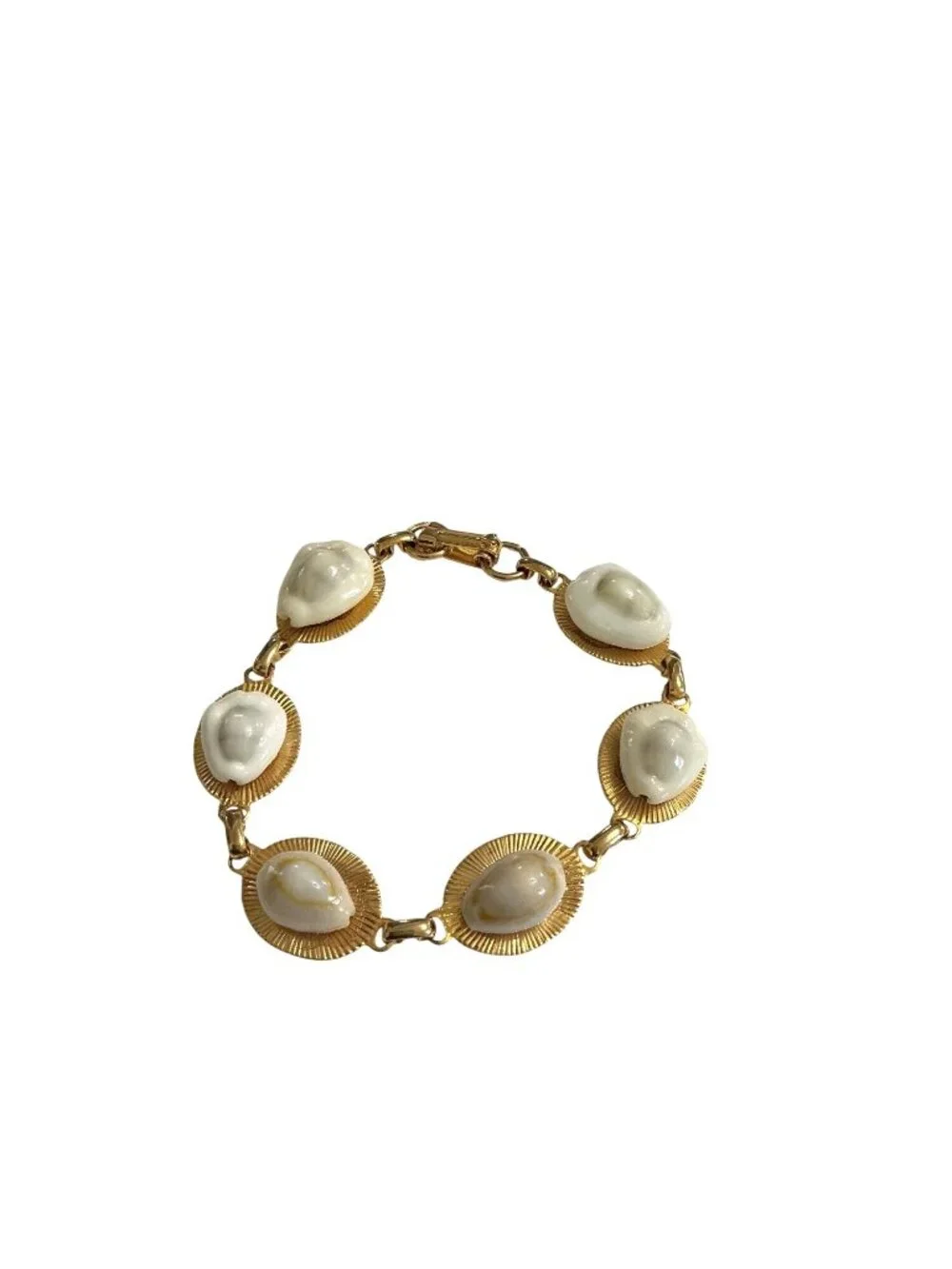 Vintage Gold-Tone  Bold Statement Bracelet With White Sculpted Cabochans